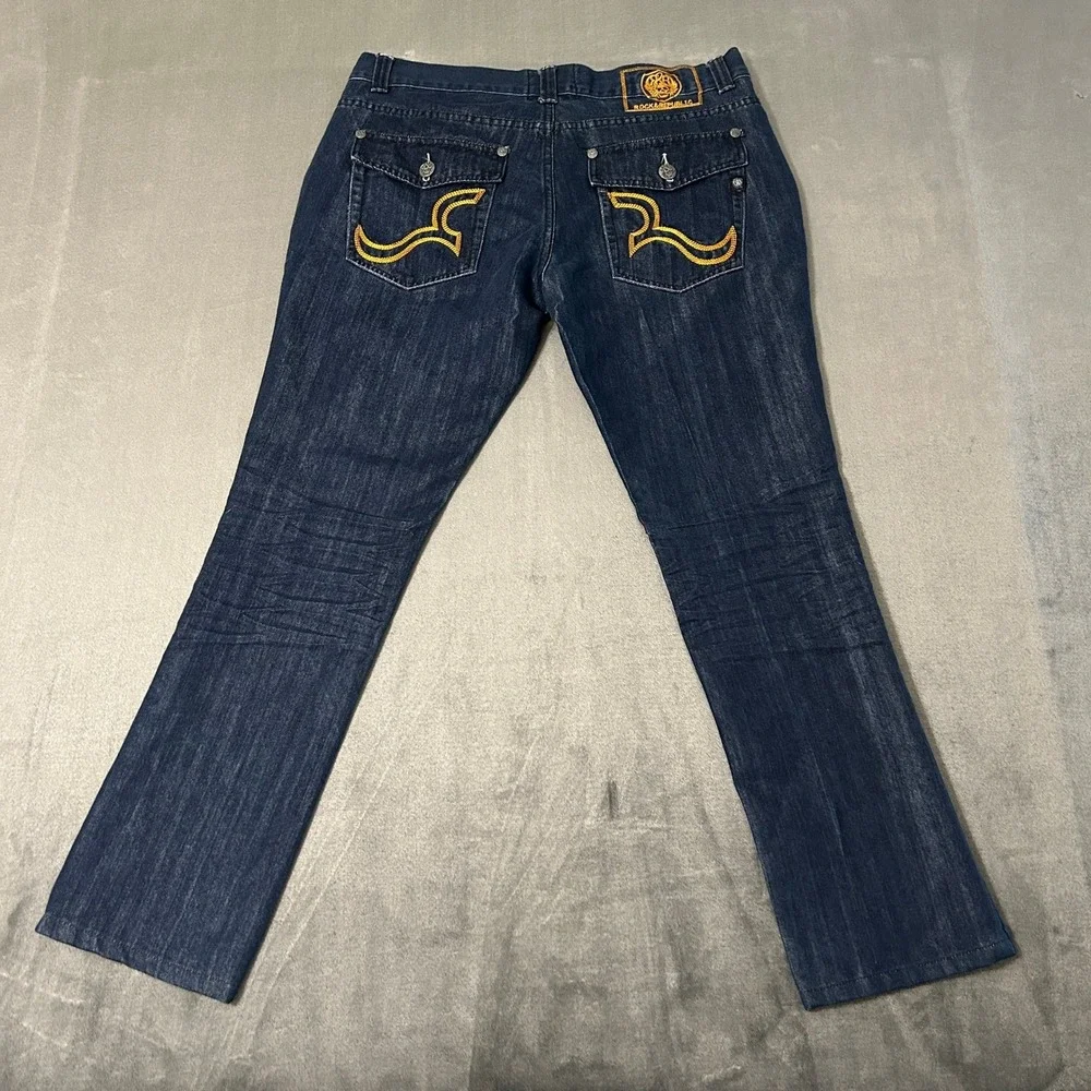 Rock & Republic Jeans Mens 35 Taylor Straight Leg Embroidered Flap Pockets 37x30